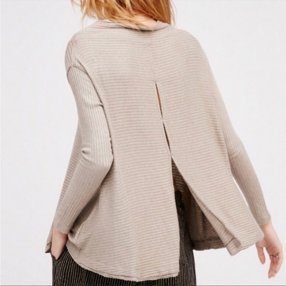 We The Free Top People Lover Ribbed Long‎ Sleeve Taupe Women’s Size Small - Picture 2 of 8